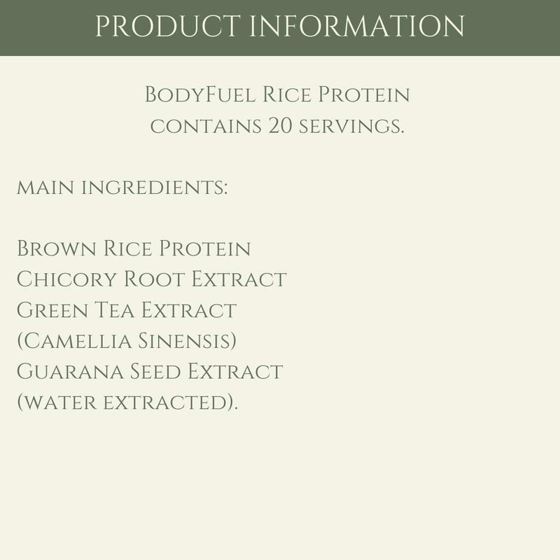 BodyFuel Brown Rice Protein Powder Plus Chicory, Green Tea & Guarana Seed Extract | Hypoallergenic | NO GMOs | Vegan | 500g