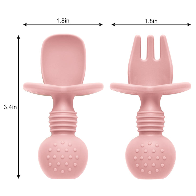 [Australia] - Silicone Feeding Set, 2 Pack Divided Toddler Plates with Suction, 2 Pack Utensils - Spoons & Forks, BPA Free, Baby Led Weaning Supplies Pink 