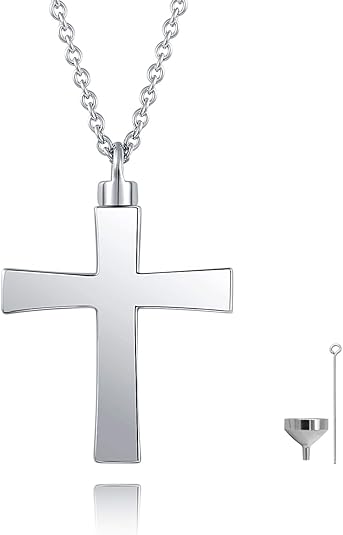 [Australia] - zeqingjw Cross Urn Necklaces Cremation Jewelry for Ashes Pendants Stainless Steel Memorial Keepsake Ash Jewelry Silver 
