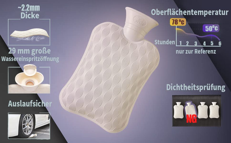 [Australia] - BYXAS Hot Water Bottle with Cover - 2.0L Hot Water Bottles Leak-Proof, Bed Bottle with Super Soft Removable Cover, Hand Foot Warmer, Ideal for Pain Relief, Color Gray Gray A 