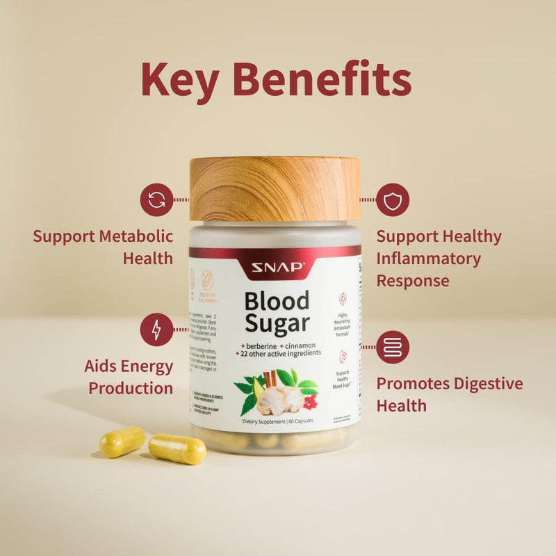 [Australia] - Snap Supplements Blood Sugar Blend with Berberine, CoQ10, Cinnamon, Alpha Lipoic Acid and Gymnema to Support Healthy Blood Sugar, Metabolic Health and Energy, Sugar Free, 60 Capsules 60 Count (Pack of 1) 