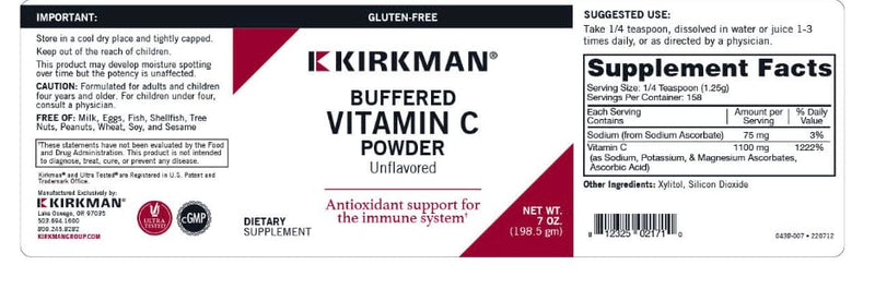Buffered Vitamin C Powder - Bio-Max Series - Unflavored - Hypoallergenic, 7 oz