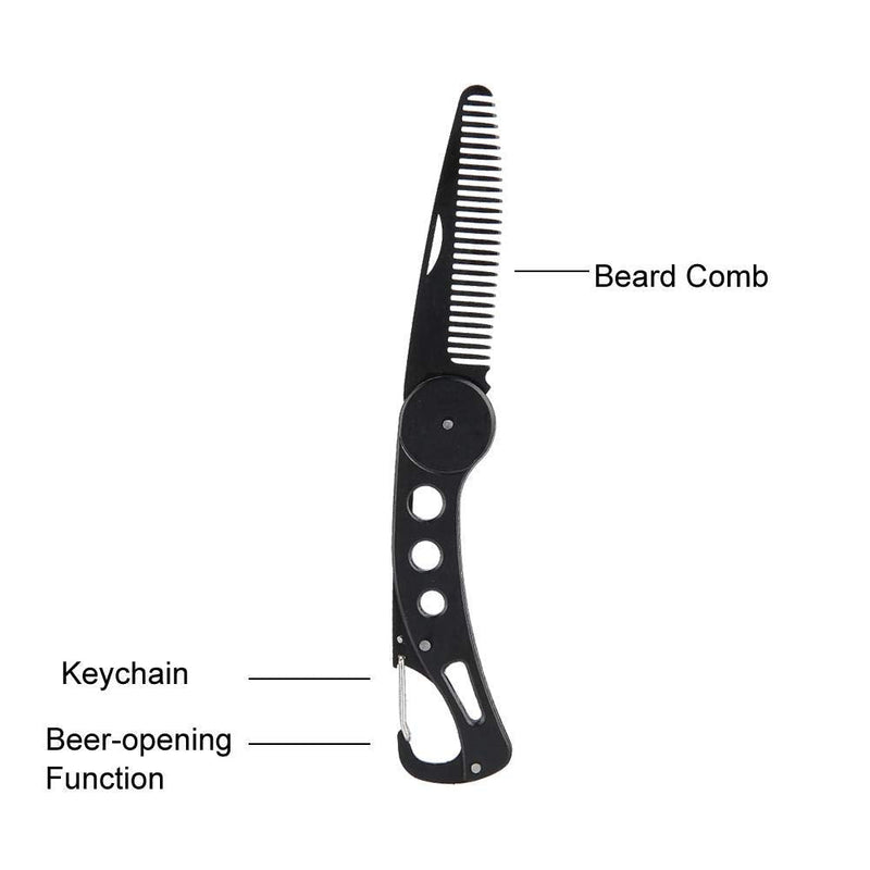[Australia] - nobrands Foldable Beard Comb, Hair and Beard Comb for Men Stainless Steel Comb Mustache Shape Comb Has a beer opening function and as a keychain 