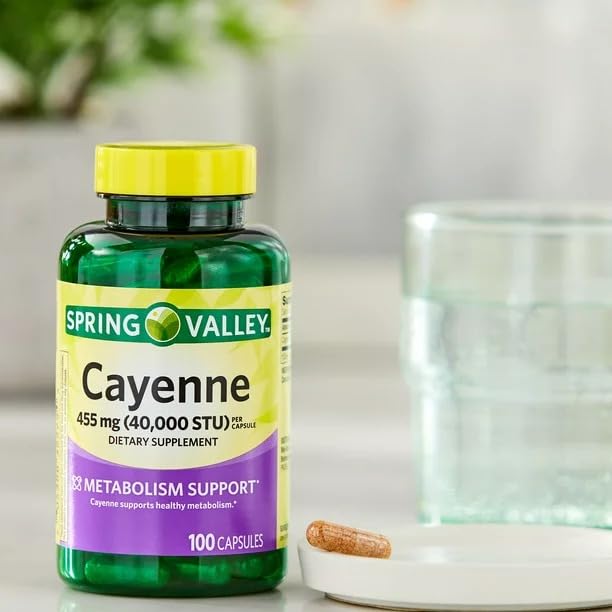 [Australia] - Cayenne Metabolism Support Dietary Supplement Capsules, 455 mg, 100 Count 