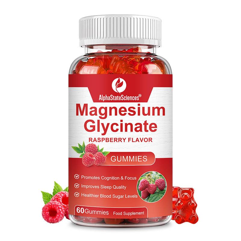 Magnesium Bliss: Raspberry Gummy Bears for Enhanced Focus, Restful Sleep, and Balanced Blood Sugar (500mg Magnesium Glycinate) - 60 Gummies