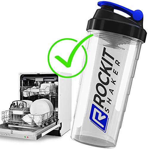 [Australia] - ROCKITZ 1000ml protein shaker & drinking bottle - guaranteed leak-proof - BPA free - patented mixing system - leisure and fitness protein shake bottle transparent | Blue 