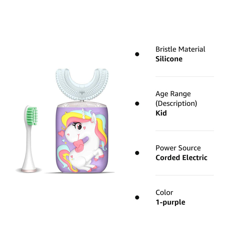 [Australia] - Kids Toothbrush Electric, U Shaped Ultrasonic Automatic Toothbrush with 2 Brush Heads, Six Cleaning Modes, Cartoon Modeling Design for Kids, Special for Birthday Gift (Purple, Kids 2-7) Purple 1 Count (Pack of 1) 