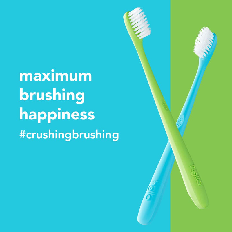 hello Blue & Green Soft Toothbrush, BPA-Free, Made from Plant-Based Materials, 2 Count (Pack of 2) 2 Count (Pack of 2)