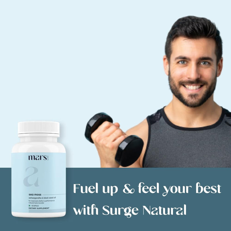 Mars by GHC Sea Moss Caps Surge Natural (60N) | Packed with 84 Essential Minerals | Powered with Black Seed Oil, Ashwagandha & Vitamin D3 | Overall Well-Being (Pack of 1) 60 count (Pack of 2)