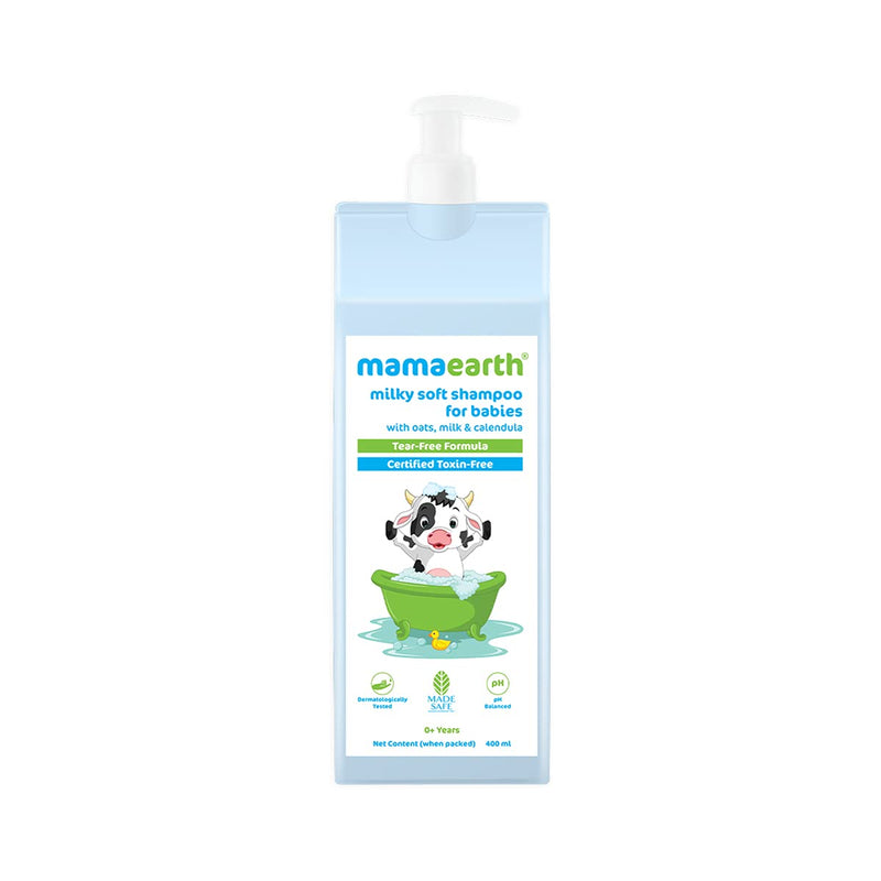 MAMAEARTH Baby Milky Soft Shampoo | Gentle Cleansing with Oats Milk & Calendula | Nourishing for Healthy Hair & Scalp | Tear-Free & Paraben-Free | 13.53 Fl Oz (400ml)