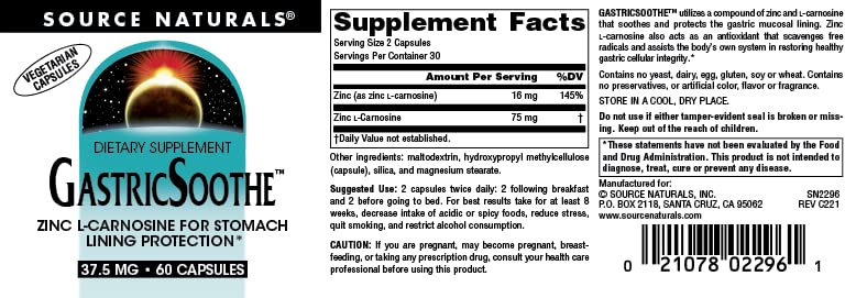Source Naturals GastricSoothe Zinc L Carnosine* - 60 Veggie Caps 60 Count (Pack of 1)