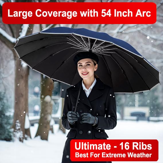 Ward Rain&Sun Windproof Inverted Travel Umbrella - 10/12/16-Rib Designs with Automatic Folding, Compact & Portable, Durable Reverse-Fold Rain Umbrella for Car & Backpack F1.2.UV.Navy Blue