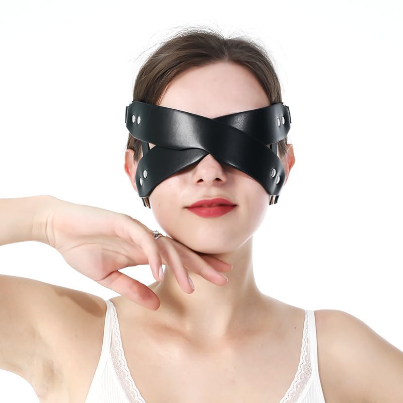 MFMYEE Sexy Blindfold Mask,Adjustable PU Leather Eye Mask,Girl Cosplay Masquerade Sexy Lingerie Women Body Erotic Halloween Carnival Party Masks