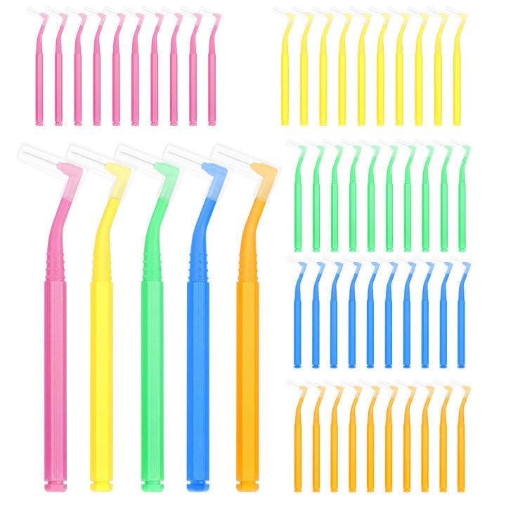 [Australia] - Pack of 50 interdental brushes, colorful, 5 sizes (0.66-1.55 mm) angle interdental brushes, dental brushes for cleaning braces 