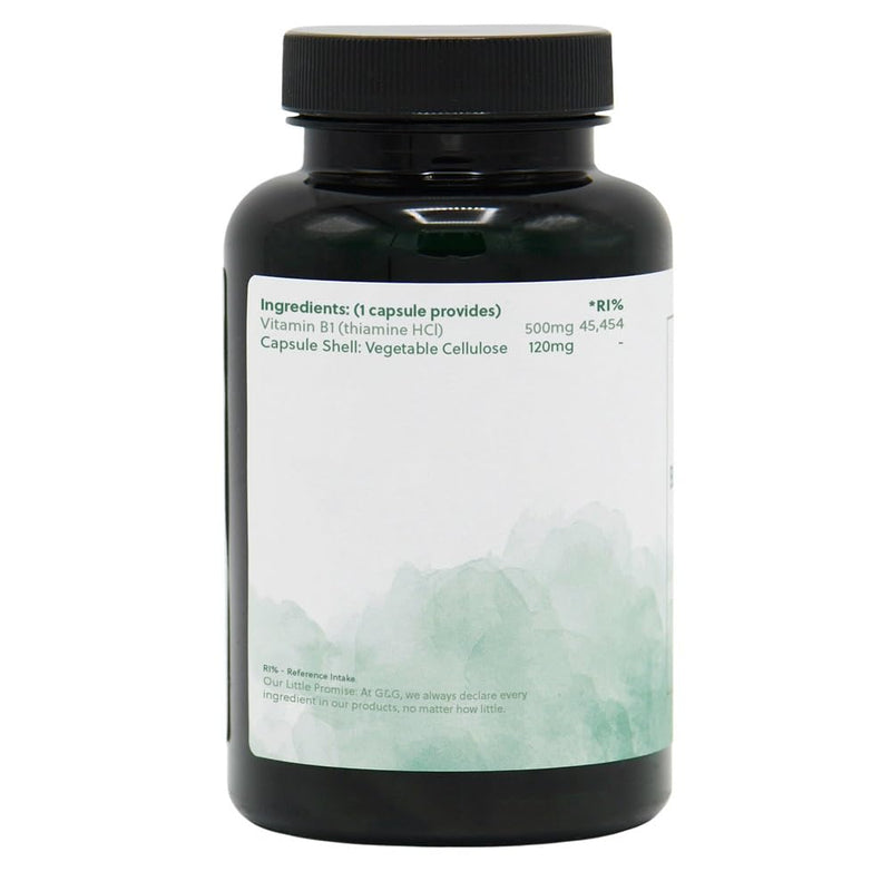 Vitamin B1 Thiamine HCl Capsules | 500mg of B1 Thiamine HCl per Capsule | 90 Vegan Capsules | G&G Vitamins Single