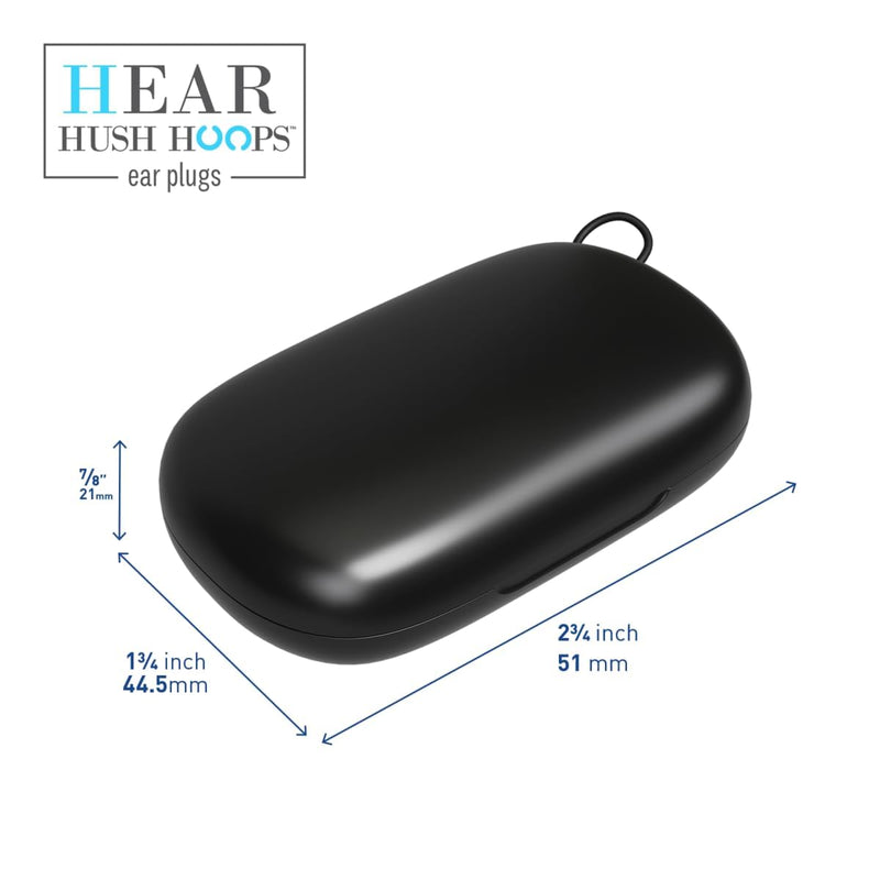 [Australia] - Hush Hoops Ear Plugs, Ultra-Soft Reusable Silicone Plugs with Horseshoe Shape for Comfort, Designed for Sleep and Sound Suppression, 17dB (NRR) Noise Reduction Rating, Black, 1 Pair with Travel Case 