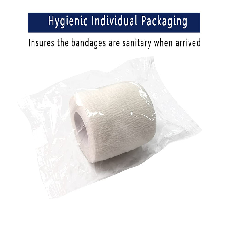 [12 Pack-2"x5Yards]MINGYUE Self Adhesive Bandage Wrap,Athletic Tape,Sports Tape,Wrist and Ankle Wrap Tape,Cohesive Bandage for Vet Tape(White) 12rolls White