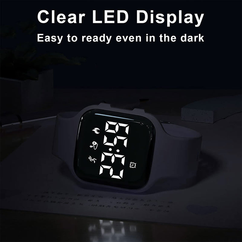 [Australia] - Kids Fitness Pedometer Watch without App/Bluetooth,LED Sports Watch with Timer Calories/Distance/Step Counter,2 Alarm Clocks,21 Days Battery Life Rechargeable Digital Watch for Boy Girl Kids White 