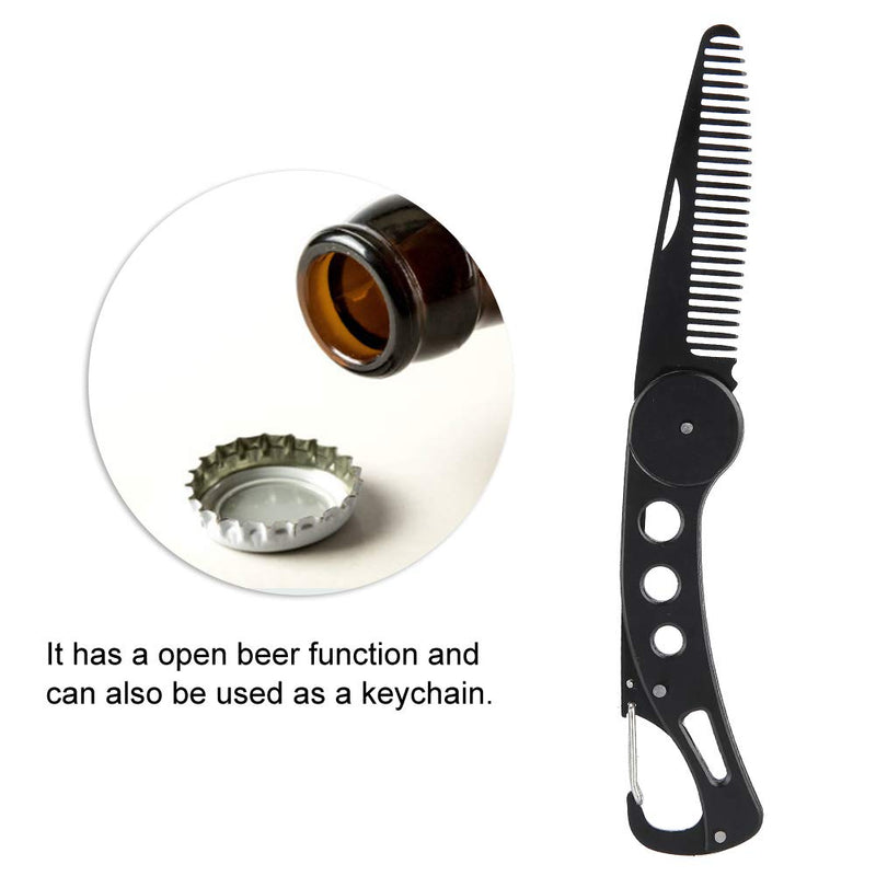 [Australia] - nobrands Foldable Beard Comb, Hair and Beard Comb for Men Stainless Steel Comb Mustache Shape Comb Has a beer opening function and as a keychain 