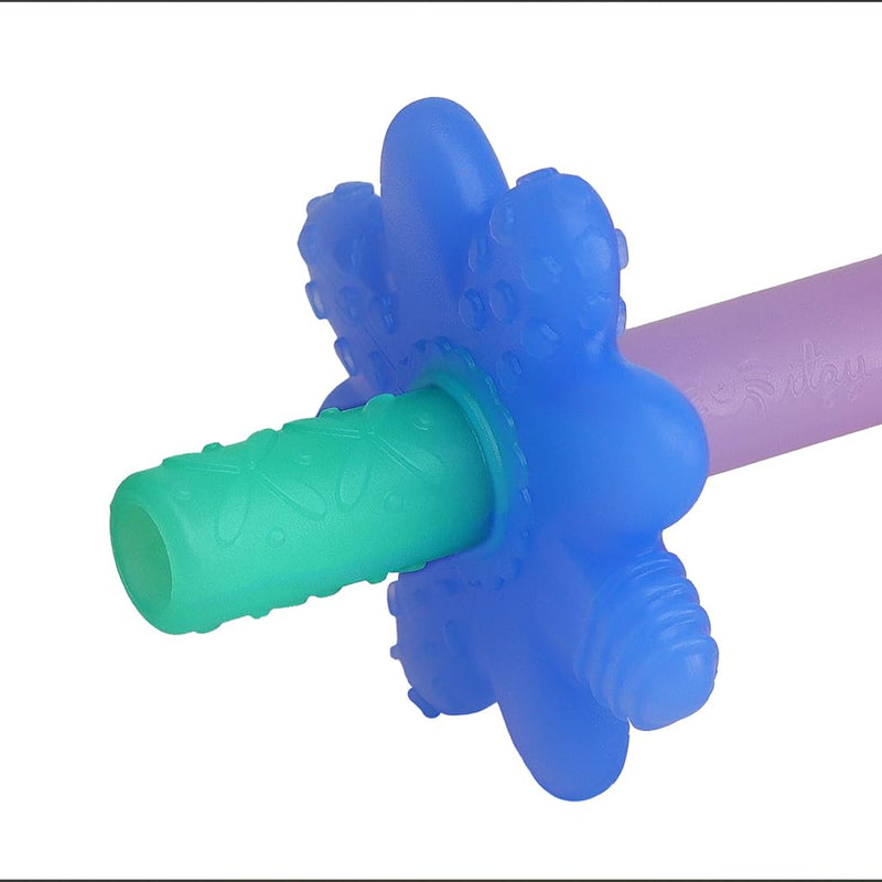 [Australia] - Itzy Ritzy Teensy Tube Teether; Textured Hollow Baby Teething Tube That Reaches Front Teeth & Back Molars, Made of Soft Silicone (Pink Rainbow) Pink Rainbow 