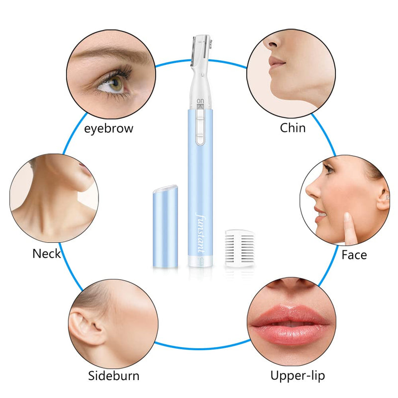 [Australia] - Funstant Precision Eyebrow Razor Battery Operated Eyebrow Trimmer for Face, Electric Facial Hair Trimmer for Women with Comb for Chin and Neck, No Pulling, Painless 