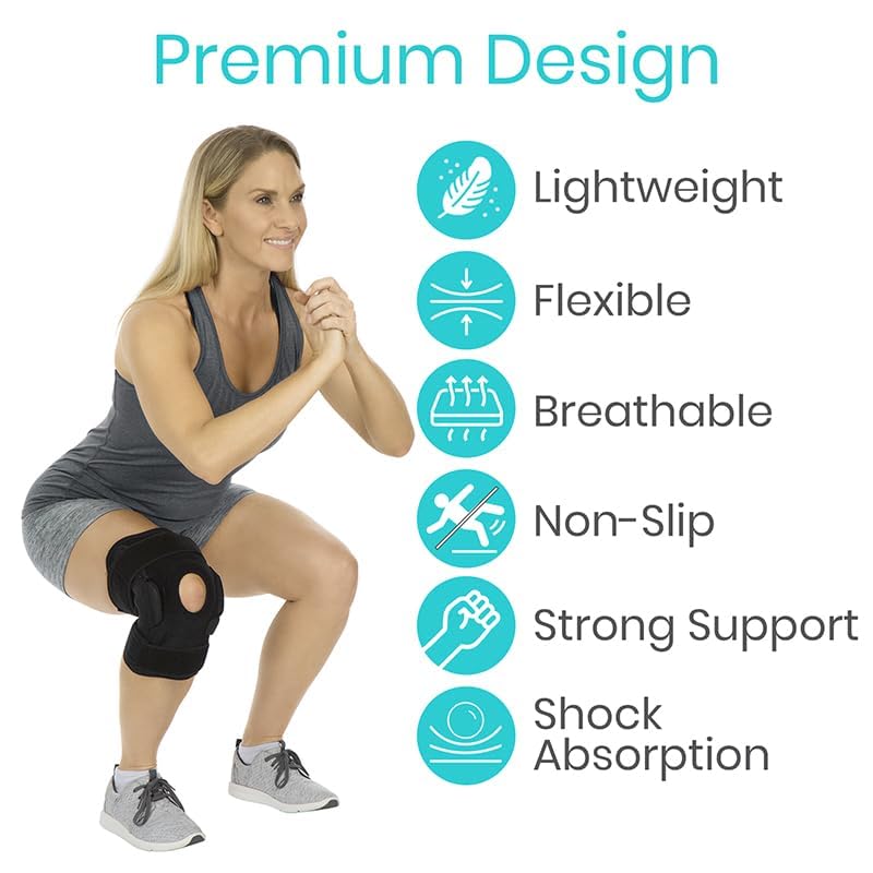 [Australia] - Vive Hinged Knee Brace (2 Pack) - Relieves ACL, MCL, Meniscus Tear - Lightweight, Comfortable, Breathable Open Patella Wrap with Side Stabilizers - for Women & Men - Adjustable Strap for Tendonitis (Black) Black 