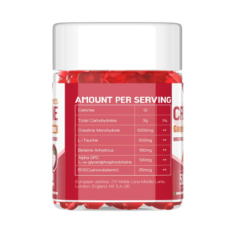 Creatine Monohydrate 5000mg Gummies - Sugar Free Muscle Support Supplement with Electrolytes & Vitamin D3 | Strawberry Flavour Chewable Creatine for Athletes & Fitness Flavor:strawberry 90 count (Pack of 1)