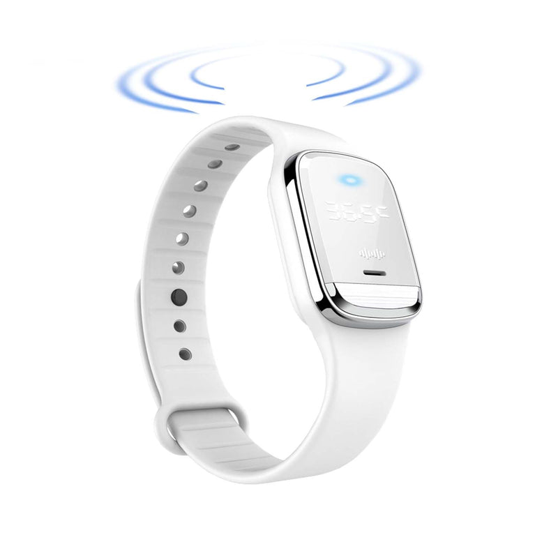 [Australia] - Feloyal Mosquito Repellent Bracelets Body Temperature Display and Mosquito Repellent Rechargeable Waterproof Ultrasonic Wrist Watch for Adults and Children Indoor Outdoor White 