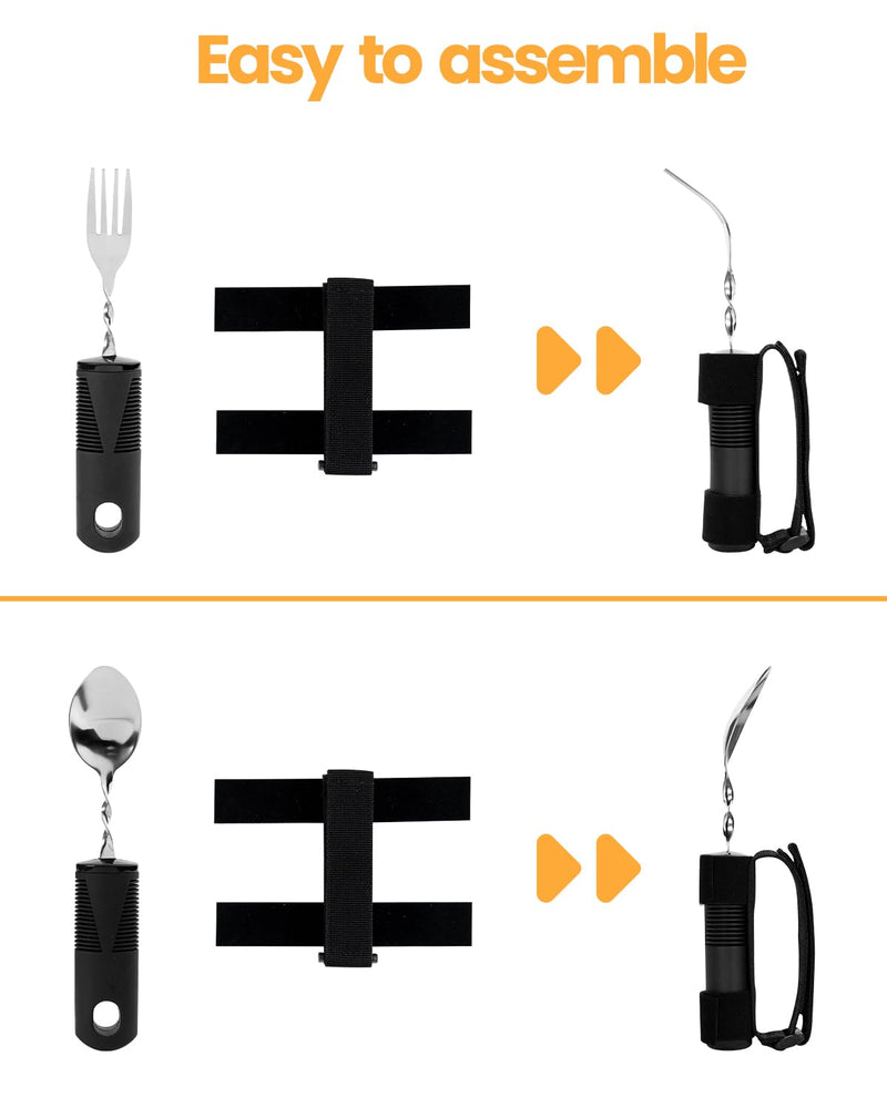 [Australia] - Bendable Adaptive Utensils for Elderly, Disabled People, Parkinson’s, Arthritis, Hand Tremors, Weak Hand Grip & Handicapped, Arthritic Hands-Non Slip Handles (Black) 2 Count Black 