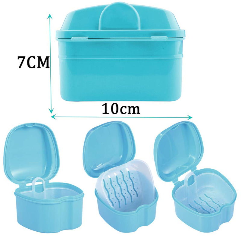 [Australia] - Denture Bath Box Cup, Complete Clean Care for Dentures, Clear Braces, Mouth Guard, Night Guard & Retainers,Traveling (Blue & White) Blue & White 
