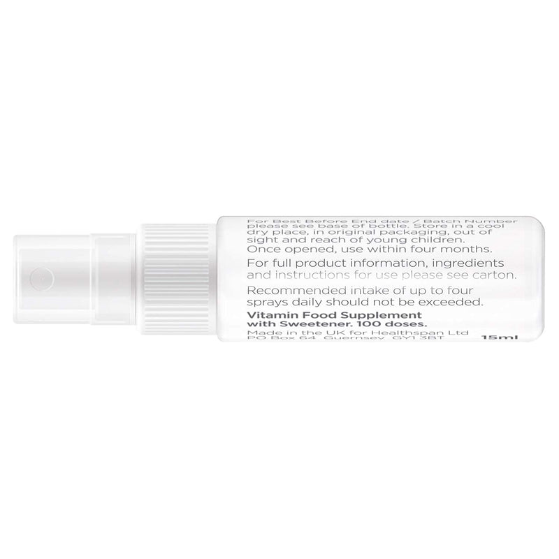 Healthspan Vitamin B12 Oral Spray, Blackcurrant Flavour, 250 µg, Vegan, Energy and Immune Support, 15 ml