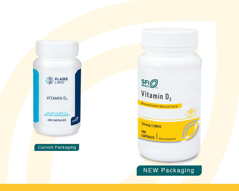 SFI Health Klaire Labs Vitamin D3 5000 IU, 100 Capsules | Immune Support, Helps Promote Bone & Heart Health, High Potency Vitamin D 125mcg, Hypoallergenic