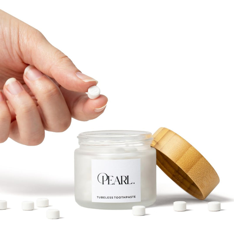 Starter Kit: The Pearl Jar & Fluoride Mint Toothpaste Tablets | Dentist Developed | Natural Whitening | TSA Approved | Reusable Packaging (Jar + 62 Tablets) 1 Count (Pack of 63)