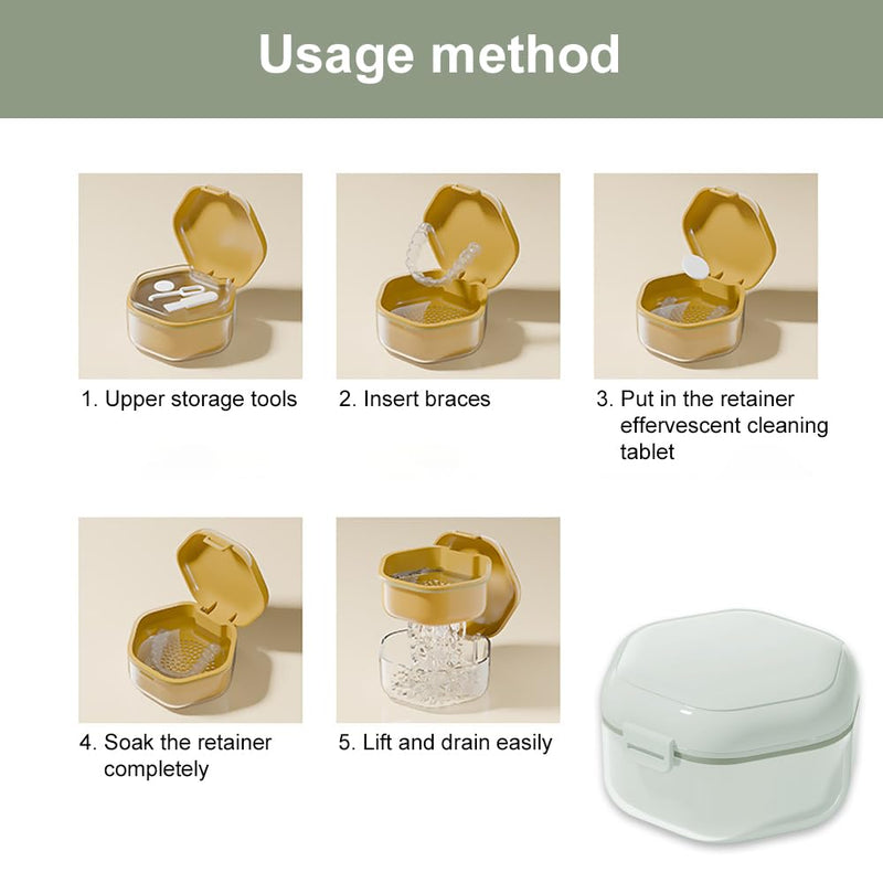 [Australia] - GmeDhc Braces box with strainer, portable denture box cover, invisible braces storage box, triple hollow drain, denture box, for holder, cleaning box light green 