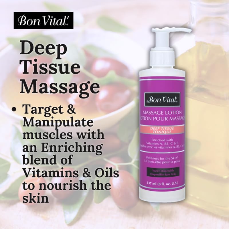 [Australia] - Bon Vital' Deep Tissue Massage Lotion for Deep Tissue Massages and Muscle Relaxation, Moisturizer Leaves No Greasy Feeling, Penetrates Deeply to Repair and Soften Skin, 8 Oz, Label may Vary 8oz 