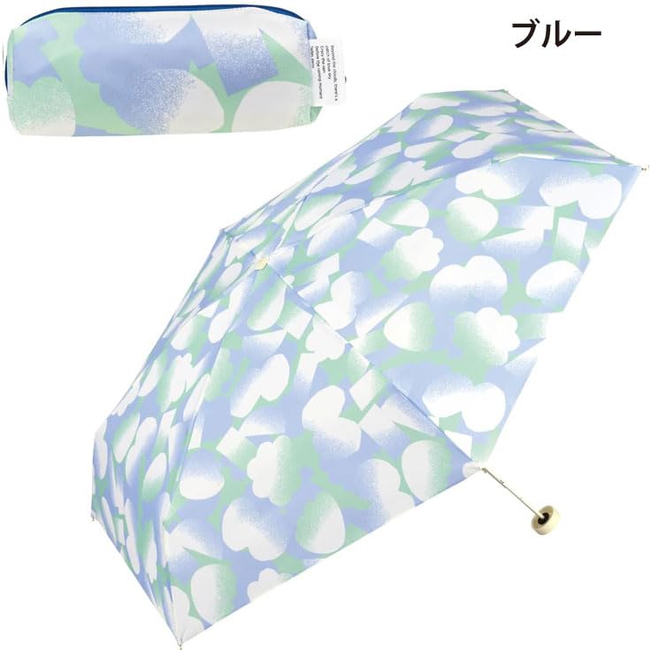 Blue Mjuk Mini Folding Umbrella – 2.8 x 7.1 in Compact, 0.46 lb Lightweight, 35 in Canopy, UV Protection, Soft Floral Geometric Design, Travel Rain & Sun Umbrella