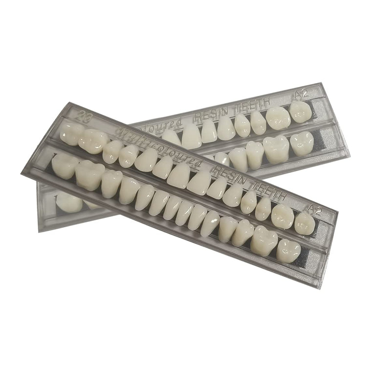 [Australia] - 56 pieces false teeth dental complete acrylic resin dentures, 2 sets whole teeth synthetic polymer dentures tooth, 23 color shades A2 upper + lower dental materials for replacement, DIY or Halloween 