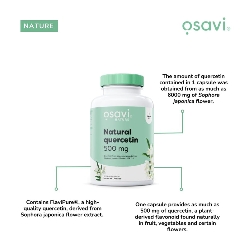 Osavi Natural Quercetin 500 mg – 60 Vegan Capsules | FlaviPure® Quercetin from Japanese Pagoda Tree | Supports Immunity & Reduces Oxidative Stress | Derived from 6000 mg Sophora Japonica
