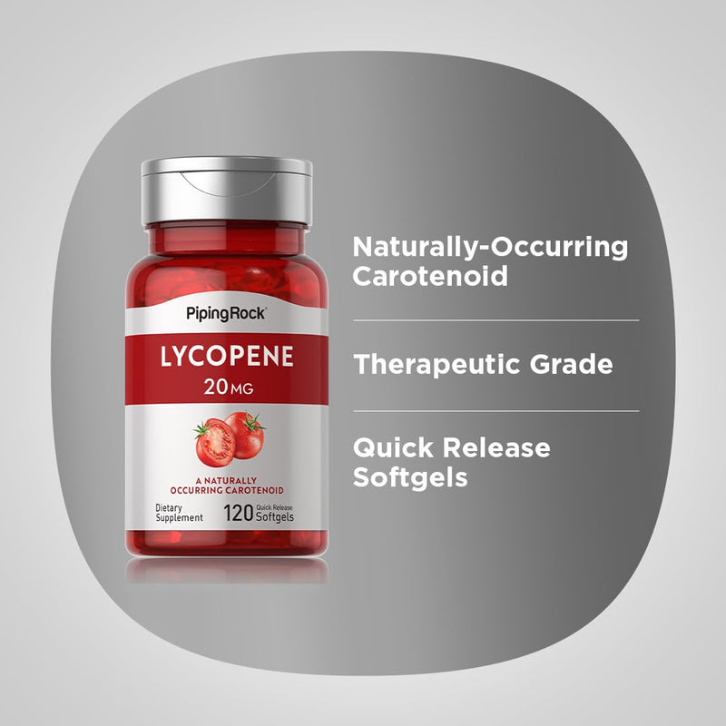 [Australia] - Piping Rock Lycopene Supplement | 20mg | 120 Softgels | Naturally-Occurring Carotenoid | Non-GMO, Gluten Free 