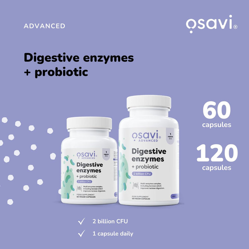 Osavi Digestive Enzymes + Probiotic – 120 Vegan Capsules | DigeZyme® + LactoSpore® | 7 Digestive Enzymes with Papain & Bromelain | Clinically Studied Ingredients | Clean Label