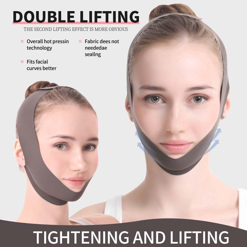 V-Line Face Slimming Strap, Double Chin Reducer Mask, Adjustable Facial Lifting Bandage, Gray
