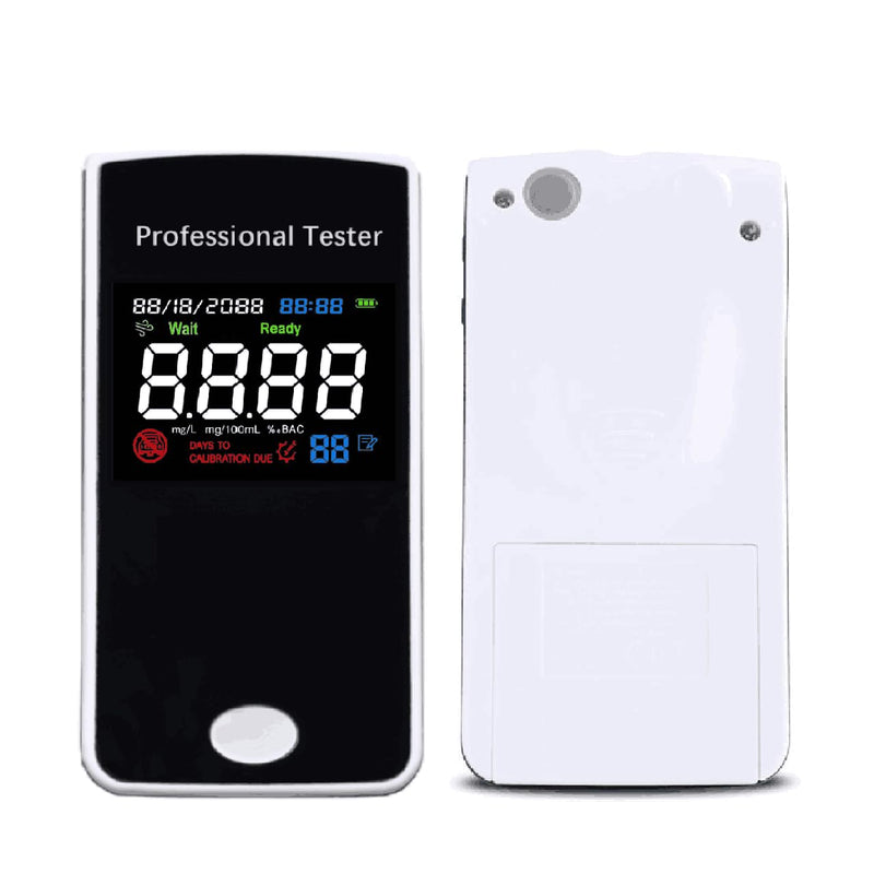 Alcohol Test with Large 2.2'' 3 Color Display. Ultra Thin 12mm Thick Portable Breath Analyzer. Rechargeable with 200 Memories & Perpetual Calendar; Low Standby (Multicoloured White)