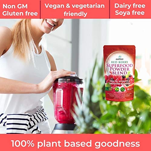Red Berry Superfood Powder Blend - Evanmore Super Complete Reds Mix Vegan & Vegetarian Friendly Smoothie Juice Health Vitality Booster Supplement - 150g / 30 Servings - Natural Gluten Free Megablend