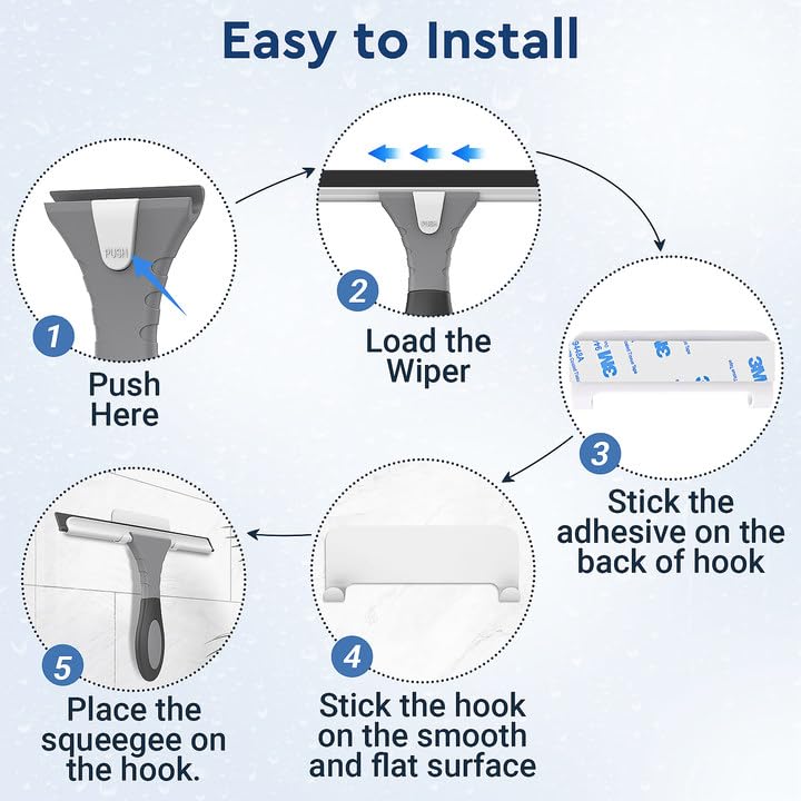 [Australia] - Space Saving & Detachable Silicon Shower Squeegee for Glass, Door, Mirror, Windows & Tile Walls, Portable Clean Tools with One Hook & One Adhesive, Stainless Steel-10 Inches (Gray) 10-Inch Gray 