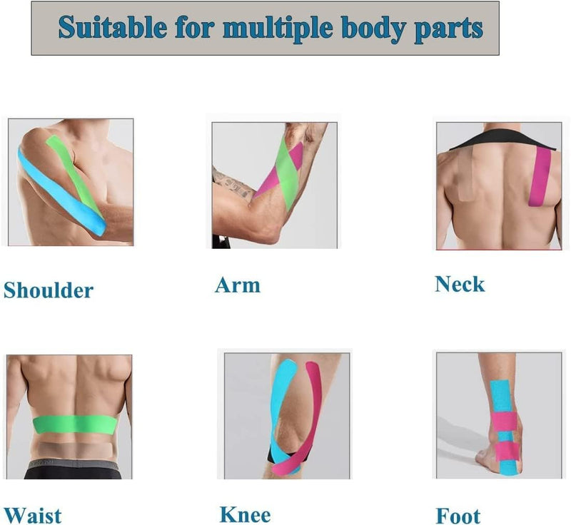 [Australia] - 3 Rolls Kinesiology Tape Precut, Athletic Sports Tape Adhesive for Muscles Ankle Neck Knee Shoulder Promotes Recovery and Providing Support, Total 60 Precut Strips(Black) Black 