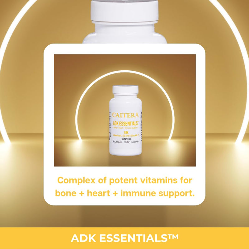 Caitera ADK Essentials Vitamin A, D3 & K2 (MK-7) – Bone, Heart & Immune Support | Vegan, Gluten-Free | 60 Capsules