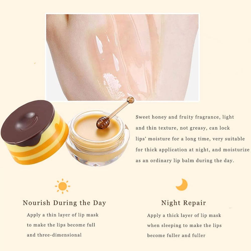 Lip Plumper Lip Mask Set, Bee Balm Lip Balm Honey Pot, Lip Plumper Gloss Lip Injection Honey Moisturizing Lip Sleeping Mask, Hydrating & Prevention Dry and Cracked Lip Scrubs Exfoliator