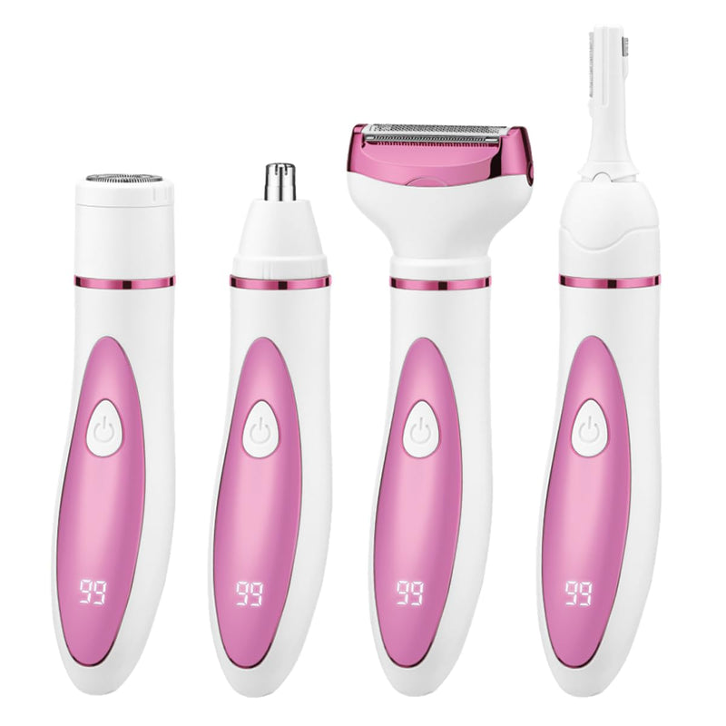 Electric Razor for Women, Bikini Trimmer Womens Shaver for Face Nose Eyebrow Body Leg Pubic Underarm Arm Ladies Rechargeable 4 in 1 Hair Removal Kit Painless Trimming, Gifts for Women (Pink) Pink