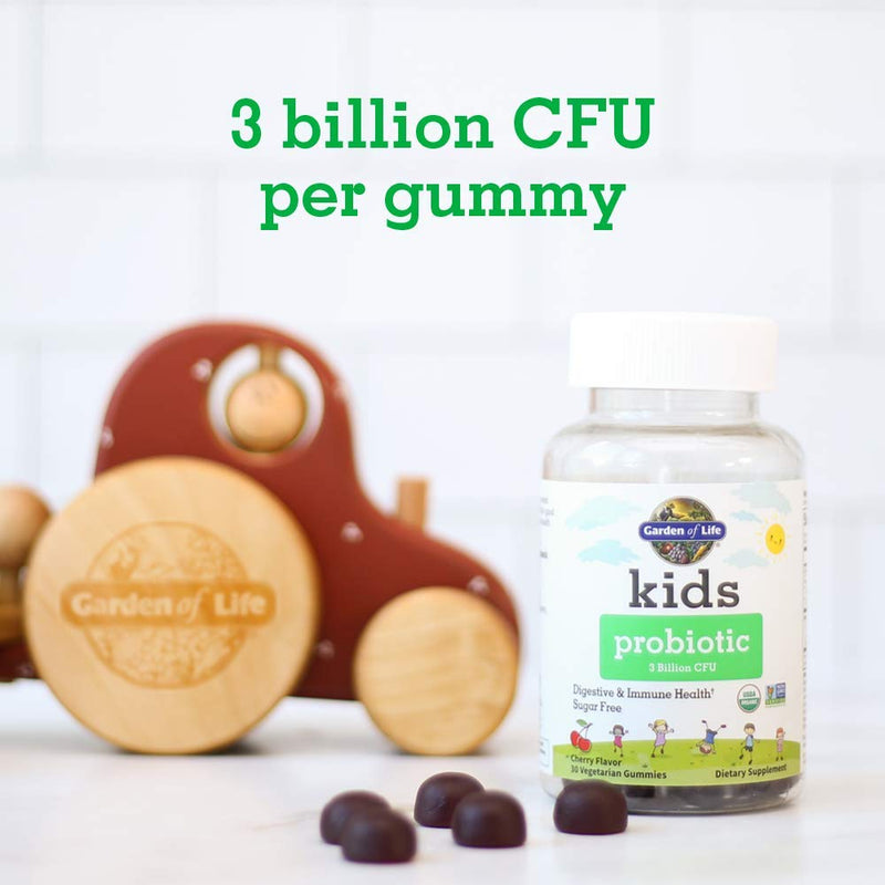 Garden of Life Kids Probiotic 3 Billion CFU, Cherry Flavor Gummies - Sugar Free Once Daily Probiotics for Kids, Probiotics plus Fiber for Children's Digestive & Immune Health, 30 Vegetarian Gummies 30 Count (Pack of 1)