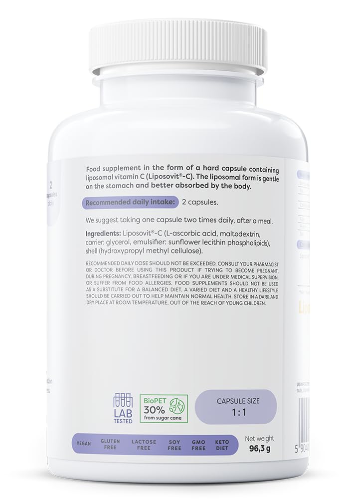 Osavi Liposomal Vitamin C – 120 Vegan Capsules | Liposomal Vitamin C (Liposovit®–C) for Enhanced Absorption | Supports Immune Function, Collagen Formation, and Energy Metabolism